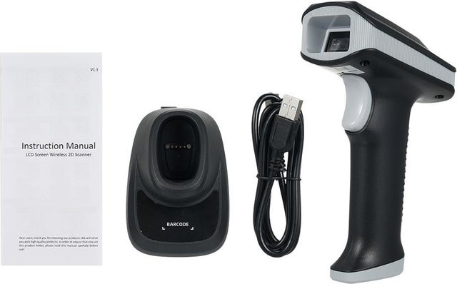 Honor Electronics 2D 1D QR Barcode-Scanner mit Bildschirmanzeige und Ladestation, Bluetooth & 2,4 GHz Wireless-Verbindung, Schwarz - Bild 1
