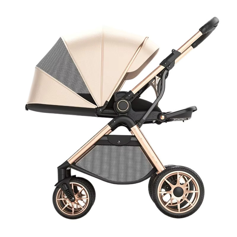 Warm house Kinderwagen in Beige mit Stoßdämpfung und One-Hand-Fold für Outdoor-Reisen - Bild 2