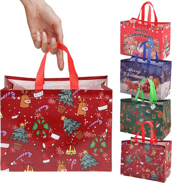 ZYF Weihnachtliche Geschenktaschen aus Vlies in Rot, 5er-Pack, B/T/H: 33 x 25 x 17 cm - Bild 1