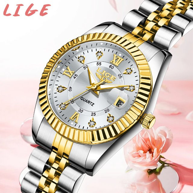 LIGE Armbanduhr Quarz, Edelstahl, Silber, Diamant, Damen - Bild 1