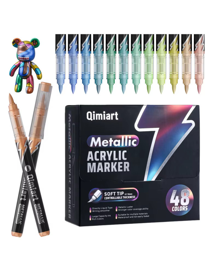 Kolorowys Acryl-Metallic-Marker Set mit 48 Farben und weichen Pinseln, Glitzer-Farbstifte in Multicolour für schwarzes Papier und Steine - Bild 7