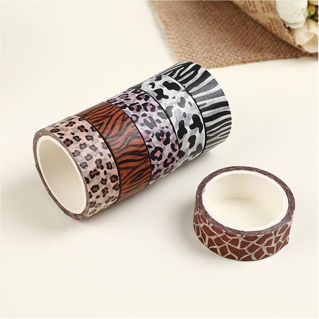 6er Set Washi Tape mit Zebra-, Leoparden- und Tiger-Motiven in Multicolour für kreative DIY-Dekorationen - Bild 1