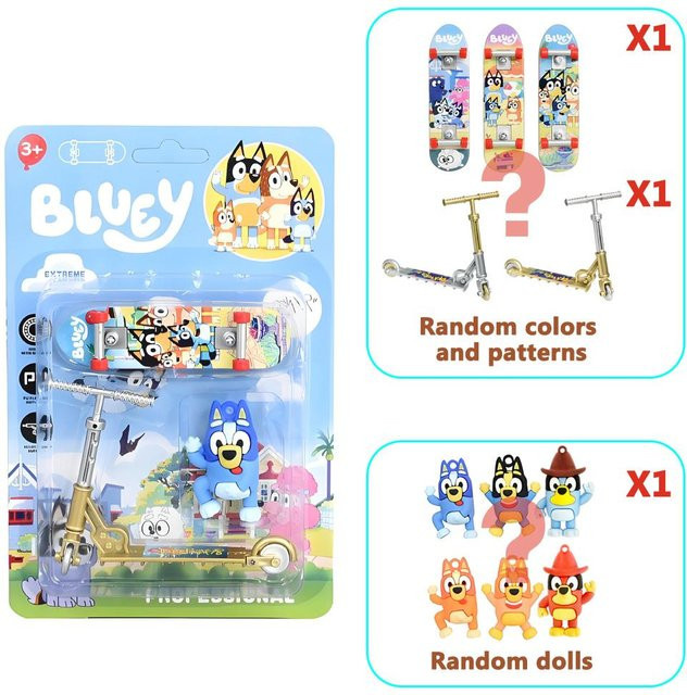Fashnics Bluey und Bingo Anime Figur Skateboarden Roller Skatepark Spielzeug 3-teiliges Set - Bild 1