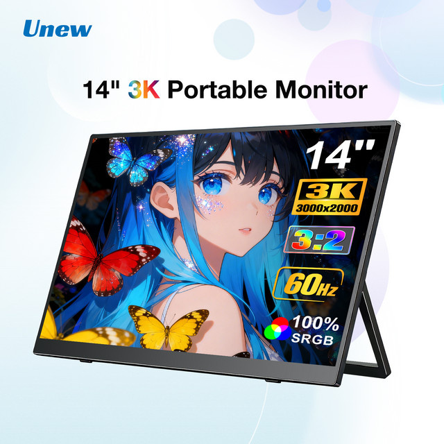 Unew Tragbarer 14 Zoll Monitor mit 3K Auflösung, 3:2 IPS Display, 100% sRGB und Low Blue Light in Schwarz - Bild 1