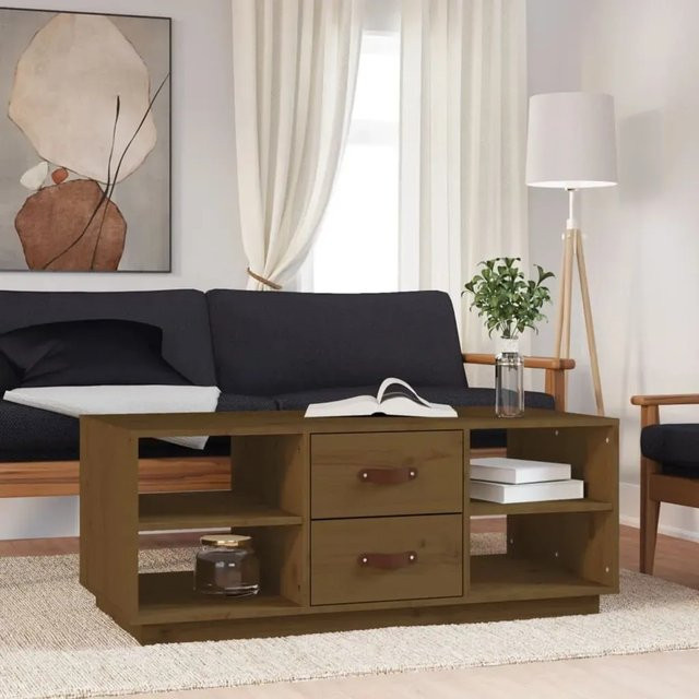 vidaXL Couchtisch aus massivem Kiefernholz in Braun, rustikales Design, B/T/H: 100 x 50 x 41 cm - Bild 1