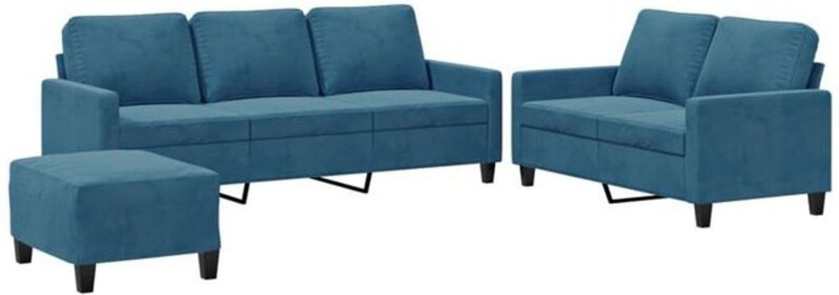 3-tlg. Sofagarnitur mit Kissen in Blau aus Samt und Metall von Vidaxl im modernen Design - Bild 1