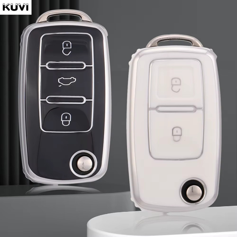 Kuvi Autoschlüsselhülle aus TPU für Volkswagen VW Polo Golf Passat Tiguan Beetle Caddy T5 Up Eos und Skoda Octavia Seat Leon Altea in Schwarz - Bild 2