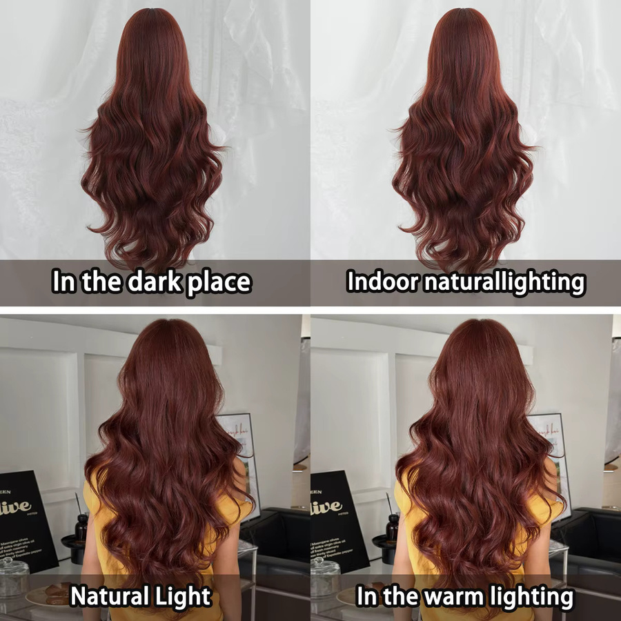 7JHH WIGS Perücke, lange gewellte Kupferperücke, Burgunderrot, Damen - Bild 4