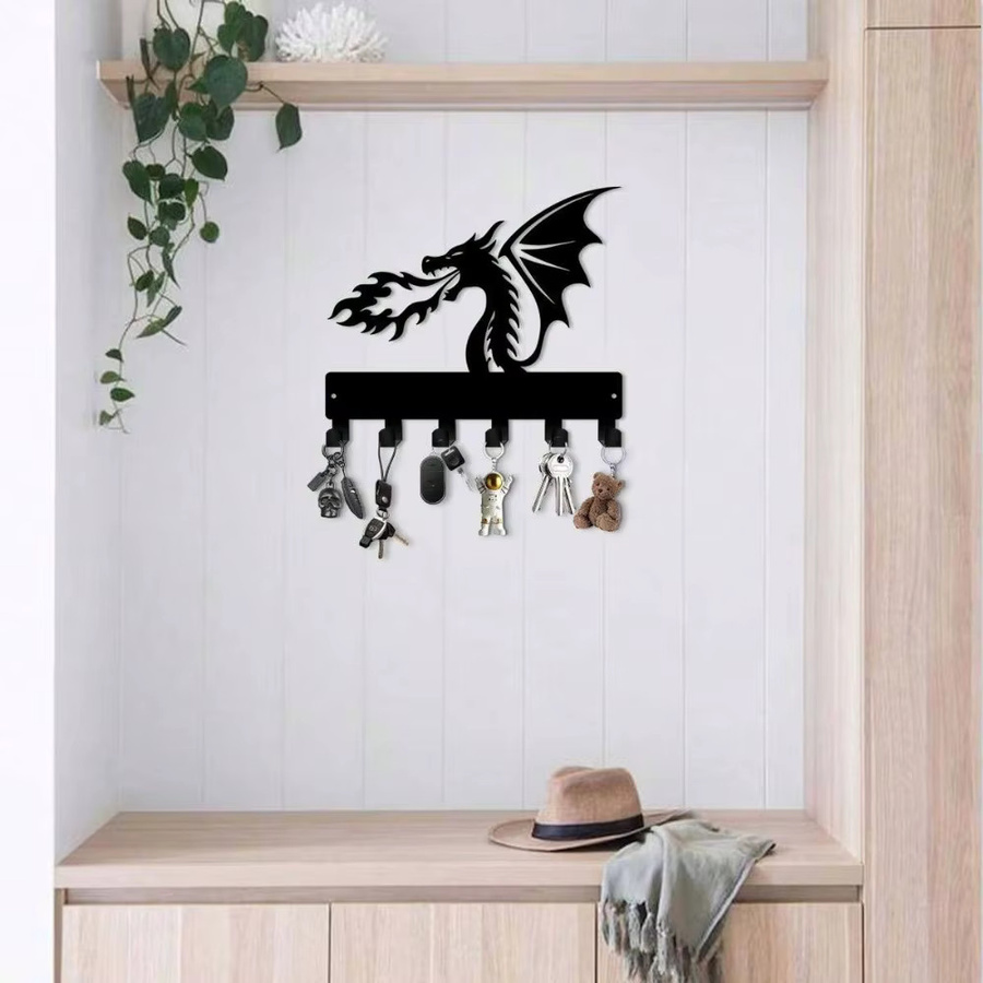 Wandmontierter Schlüsselhalter aus Metall mit Drachenmotiv von CIFBUY in Schwarz - Bild 2
