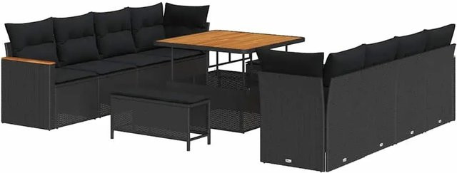 vidaXL Garten-Sofa-Set aus Polyrattan in Schwarz mit 11-teiligem Polster-Set für Terrasse und Garten - Bild 1