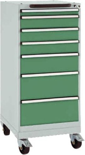Manuflex BASETEC Schubfachschrank SP1133.6011 mobil, Resedagrün RAL 6011, 7 Schubfächer, Nutzhöhe: 90 cm - Bild 1