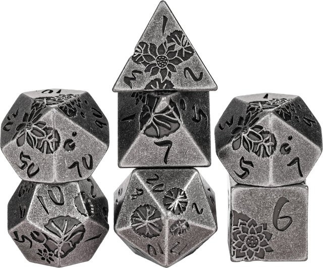 Cusdie Lotus Metall DND Würfelset, 7 Stück, silber - Bild 1