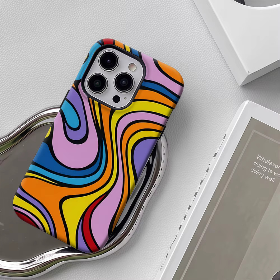 Handyhülle mit lebendigem Wellenmuster für Apple iPhone 11 bis iPhone 17 Pro Max Plus, doppelschichtige Rückseite, multicolour - Bild 5