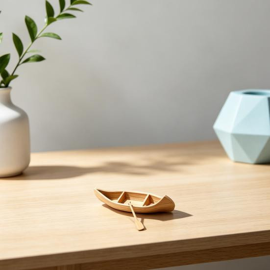 Linkee Kanu-Miniatur-Ornament in Antikbraun mit Holzmaserung und Paddel-Zubehör aus PLA - Bild 5