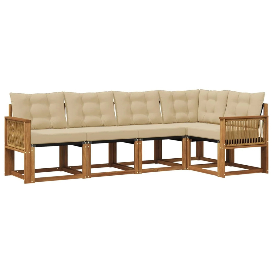 vidaXL Outdoor-Sofagarnitur L-Form aus massivem Akazienholz mit 5 Kissen in Natur und Beige - Bild 2
