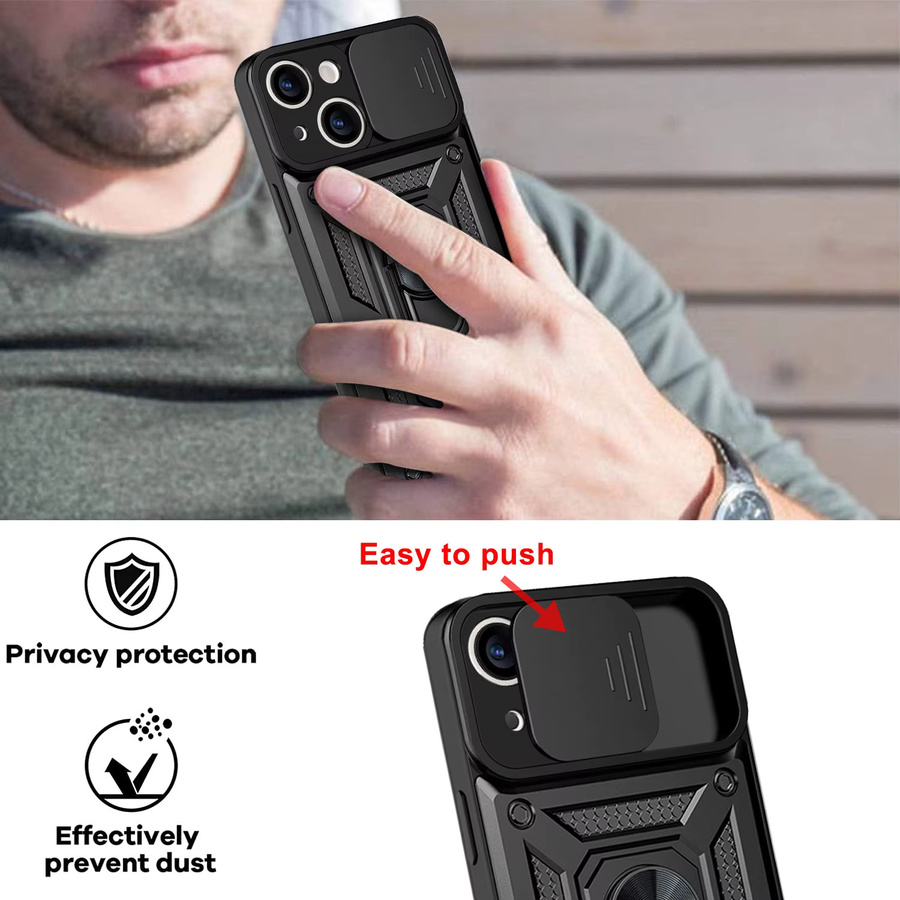 Funda Capa Stoßfeste Rüstungshülle mit Slide-Kameraobjektivschutz für iPhone 13, iPhone 14 und iPhone 15 in Schwarz oder Blau - Bild 4