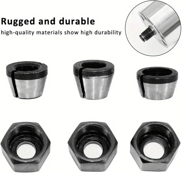 3/5-teiliges Fräser-Set für die Holzbearbeitung mit umwandelbaren Spannzangenfutter-Adaptern in Silber, inklusive Schaft-Adapter 6 mm, 6,35 mm und 8 mm mit Mutter - Bild 1