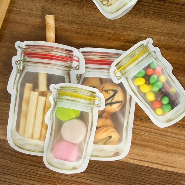 Wiederverwendbare transparente Einmachglasbeutel mit Reißverschluss, auslaufsichere Kunststoff-Aufbewahrungsbeutel für Lebensmittel und Snacks - Bild 1