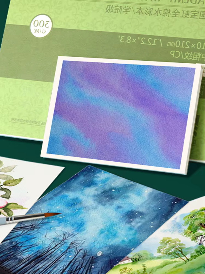 Professioneller Aquarellpapierblock mit 20 Blatt, 300 g/m2, für Aquarell- und Tintenmalerei, Breite: 17,8 cm, Höhe: 12,4 cm - Bild 7