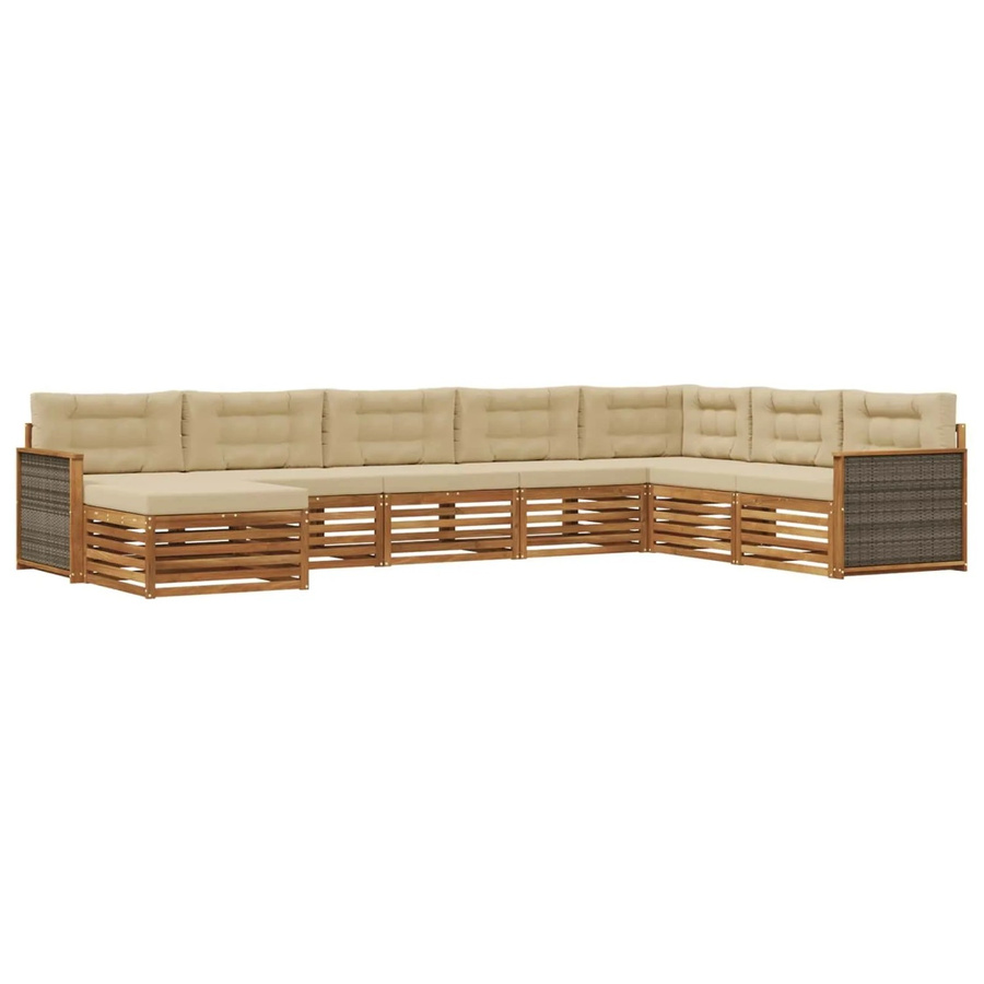 vidaXL Outdoor-Sofagarnitur in U-Form aus Akazienholz mit 8 Kissen in Natur und Beige - Bild 2