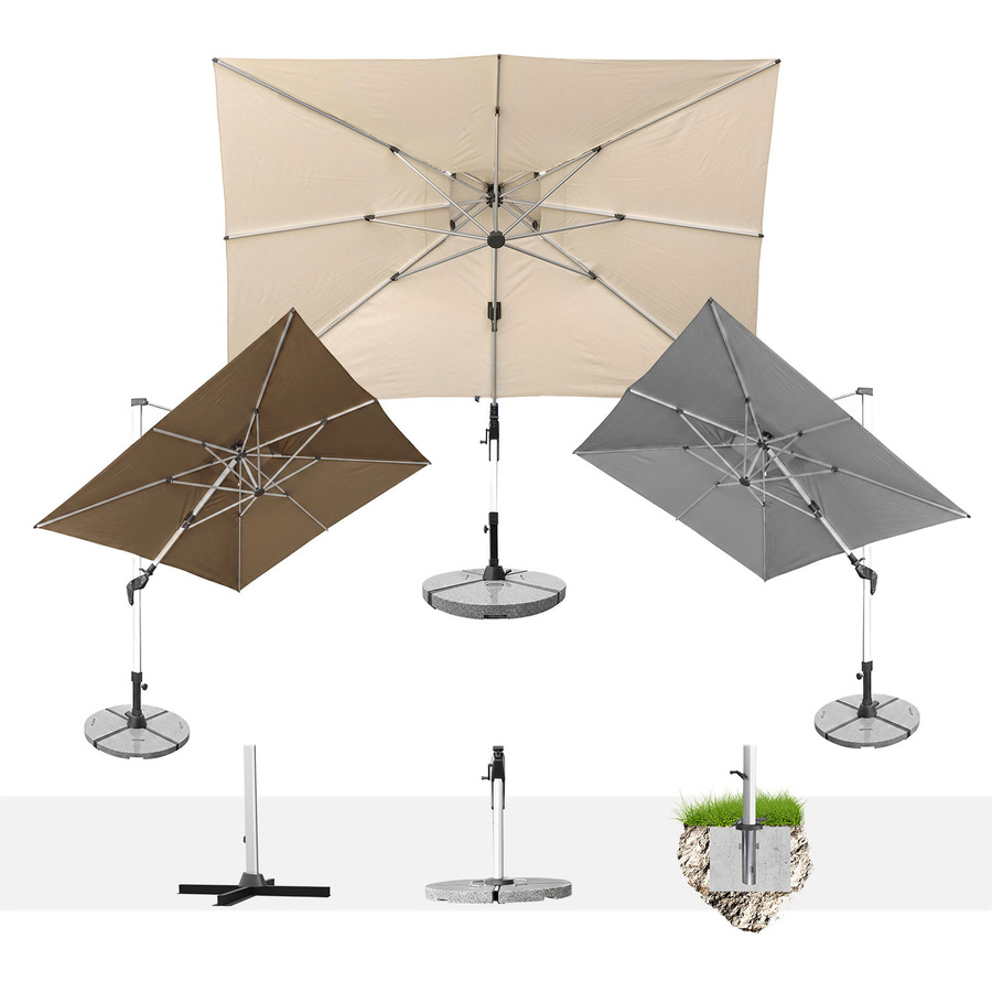 anndora Ampelschirm aus Aluminium in Grau mit Doppeldach und Sonnenschirmständer, B/T: 400 x 225 cm - Bild 1
