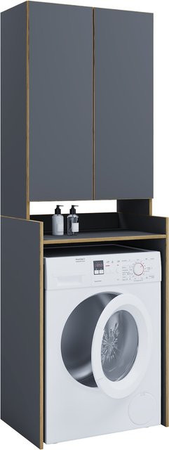 VCM Waschmaschinenschrank mit Aufsatzschrank und zwei Drehtüren für das Bad, H x B x T: 200 x 67 x 48 cm - Bild 1