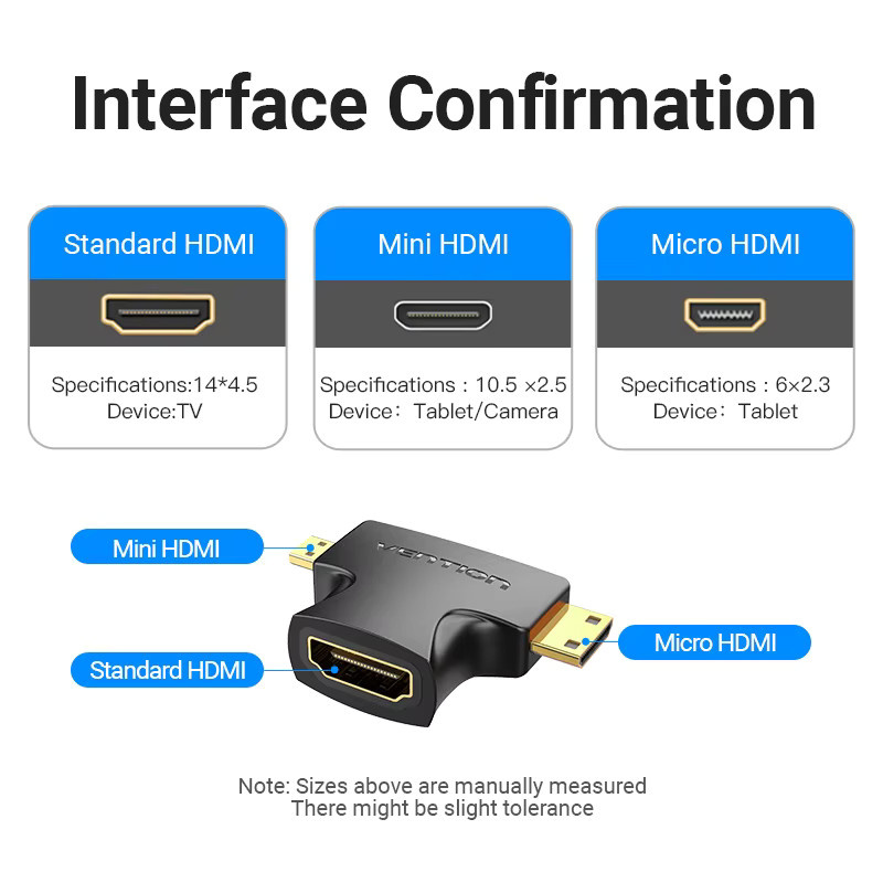 Vention 2-in-1 Micro HDMI Adapter Konverter von Micro HDMI Stecker auf Mini HDMI Buchse in Schwarz - Bild 6