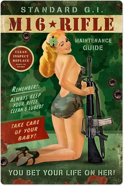 ILKSTI Metallschild M16 Gewehr Pin-Up Armee Vintage Wanddeko, Mehrfarbig, B: 20,0 cm, H: 14,0 cm, T: 1,0 cm - Bild 1