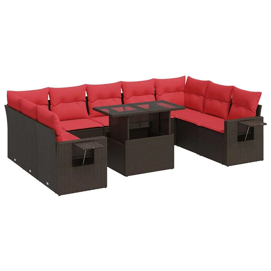vidaXL 10-teilige Garten-Sofagarnitur aus Poly-Rattan in Braun mit Kissen aus Polyester und Gestell aus pulverbeschichtetem Stahl - Bild 2