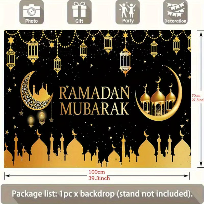 VIKAMA Ramadan Wandteppich in Schwarz-Gold mit Sternen und Mond als orientalische Dekoration für dein Wohnzimmer oder Sofa - Bild 4