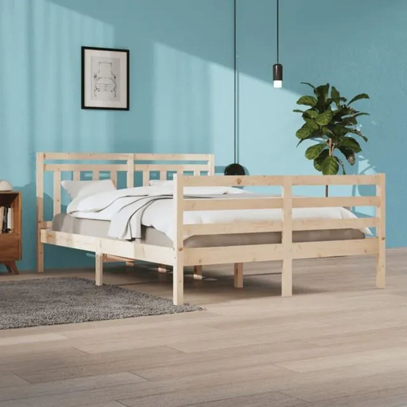 vidaXL Massivholzbett aus Kiefer in Natur und Weiß, B/T/H: 160 x 200 x 69,5 cm - Bild 1
