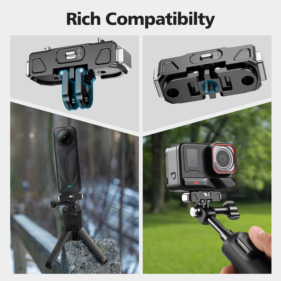 Magnetische Kamera-Schnellwechselhalterung für Insta360 X5 X4 Ace Pro 2 in Schwarz als Metall-Verbindungsplatte und Stativhalterung Adapter Zubehör - Bild 4