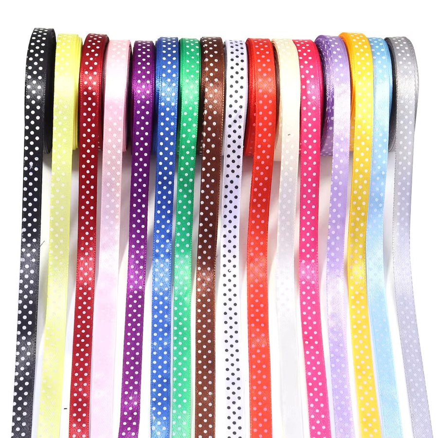 Buntes Polyesterband mit Punktmuster für DIY, Hochzeit und Dekoration, Breite: 10 mm, Länge: 18,3 m - Bild 3