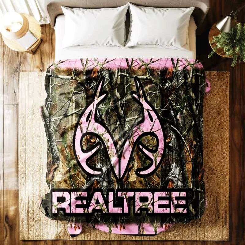 RealTree Camo-Jagddecke aus weichem Flanell in Rosa und Braun mit Tarnmuster - Bild 3