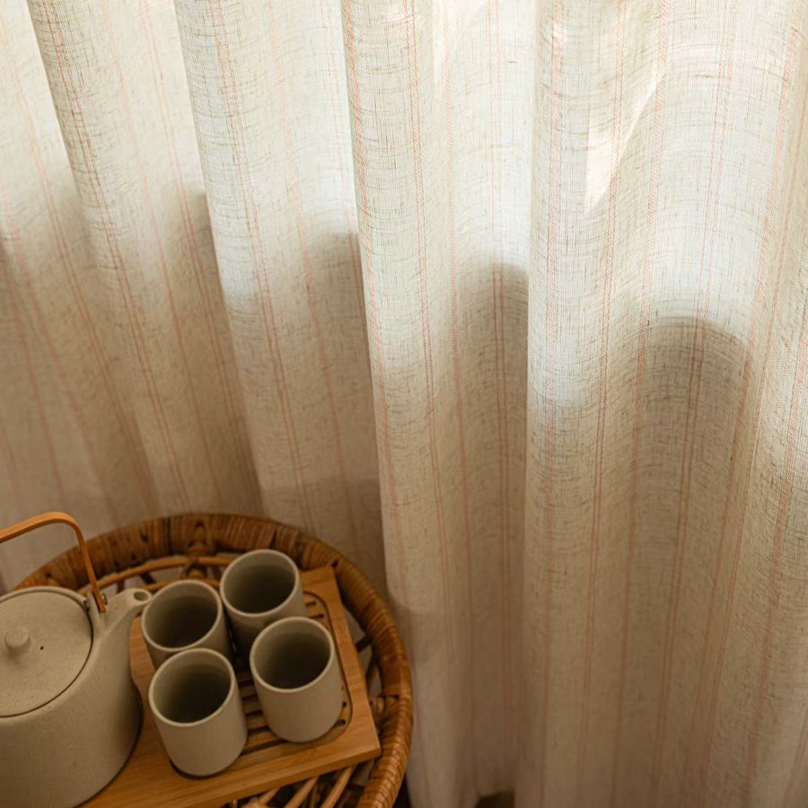 CENTURyMiG Leinen-Vorhang Beige gestreift minimalistisch transparent Voile Gardine - Bild 2