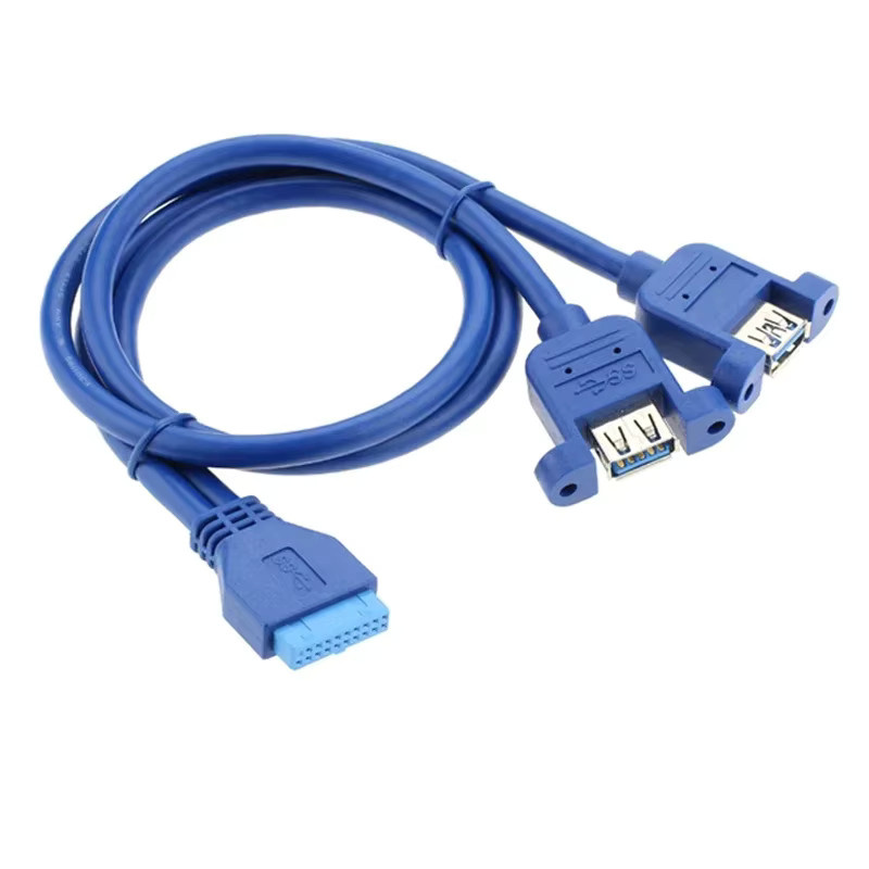 MACDOT Dual USB 3.0 A Buchse mit 2 Ports und 20Pin Motherboard Installationskabel in Blau inklusive Schraubenlochadapter - Bild 2
