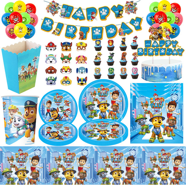 Paw Patrol Geburtstagsparty Dekoration Set mit Papiergeschirr, Tellern, Bechern, Banner, Hintergrund und Luftballons in Mehrfarbig von TAKARA TOMY - Bild 1