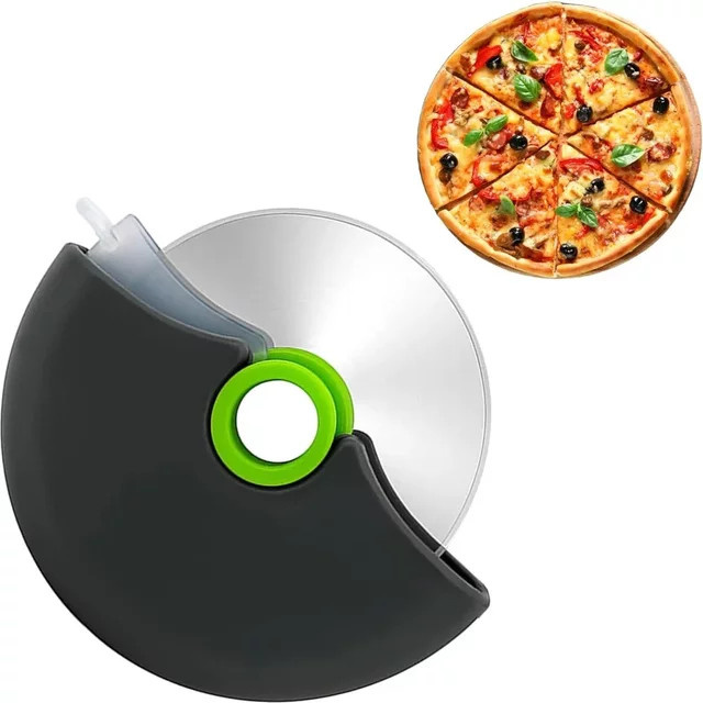 Pizzaschneiderrad aus Edelstahl mit schützender Klingenabdeckung in Schwarz für Pizza, Brot und Gebäck - Bild 1