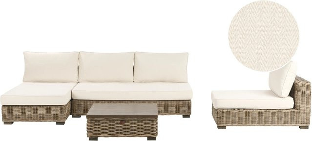 Beliani Lounge Set VARALLO aus Polyrattan in Cremeweiß mit Polsterung und Kissen für Garten und Terrasse - Bild 1