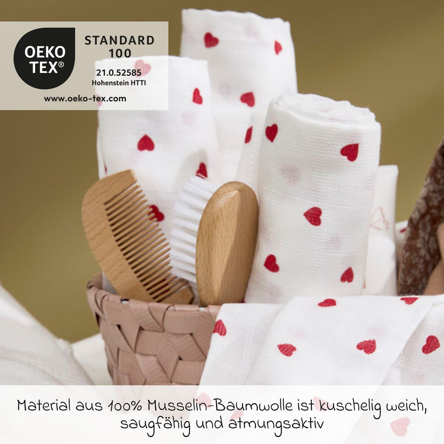 Meyco Mullwindel 3er Pack Sweet Heart in Rot und Weiß, B/B/B: 70 x 70 cm - Bild 2
