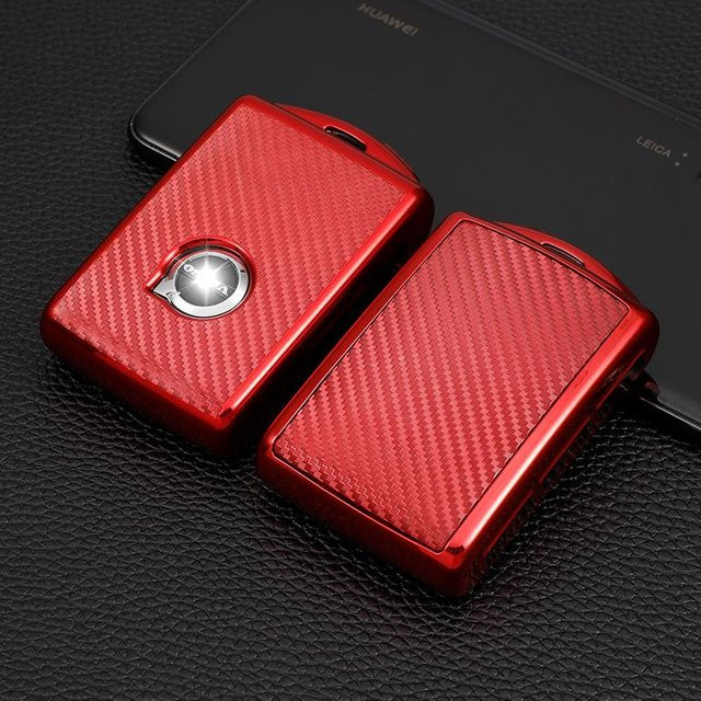 Schlüsselabdeckung aus Kohlefaser und TPU für Volvo XC40 XC60 XC90 S60 S90 S80L S90L V60 V90 T5 T6 T8 in Rot - Bild 1