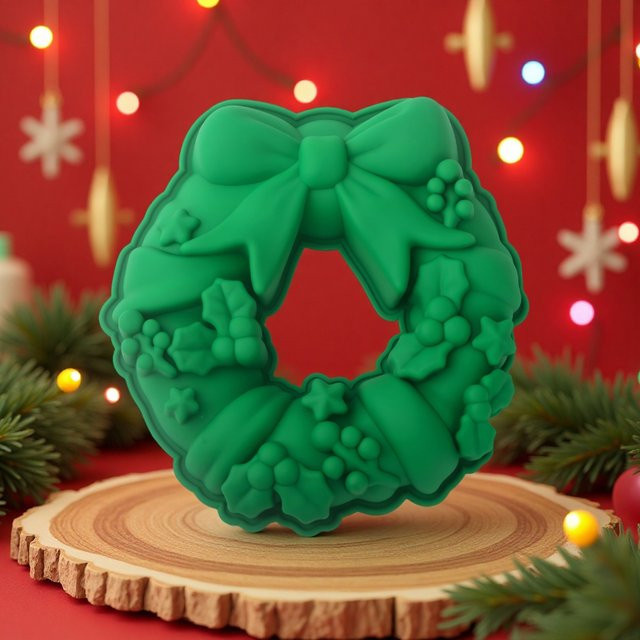 Meibum Silikonform Weihnachtskranz in Grün für Mousse, Schokolade und Gebäck - Bild 1