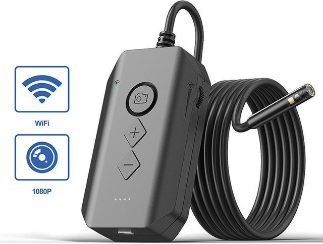 WLAN Endoskop mit Single Dual oder Triple Objektiv HD1080P 8mm Drahtlose Rohrinspektionskamera für Auto-Überprüfungen mit LEDs und 2600mAh Akku in Schwarz - Bild 1