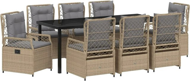vidaXL Garten Essgruppe aus Poly-Rattan in Beige, 9-teiliges Set für Terrasse und Garten - Bild 1