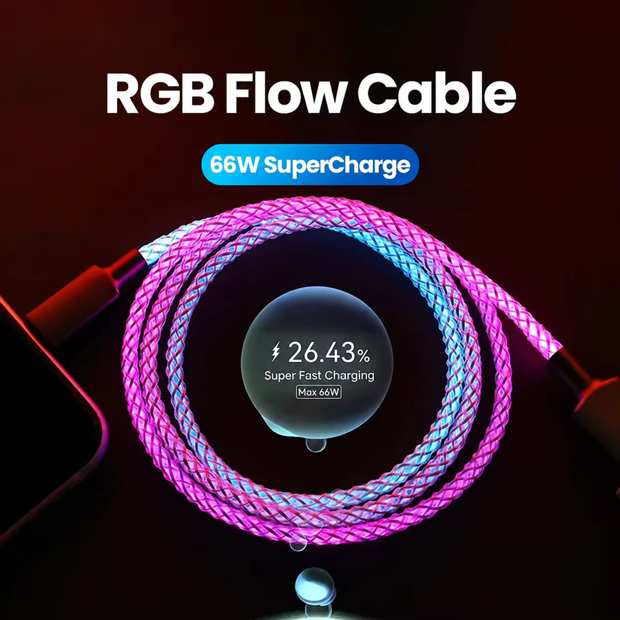 66W RGB Flow USB-C Kabel mit LED-Beleuchtung in Schwarz und Multicolour für schnelles Laden und Datenübertragung von Telefon, Tablet und Laptop - Bild 4