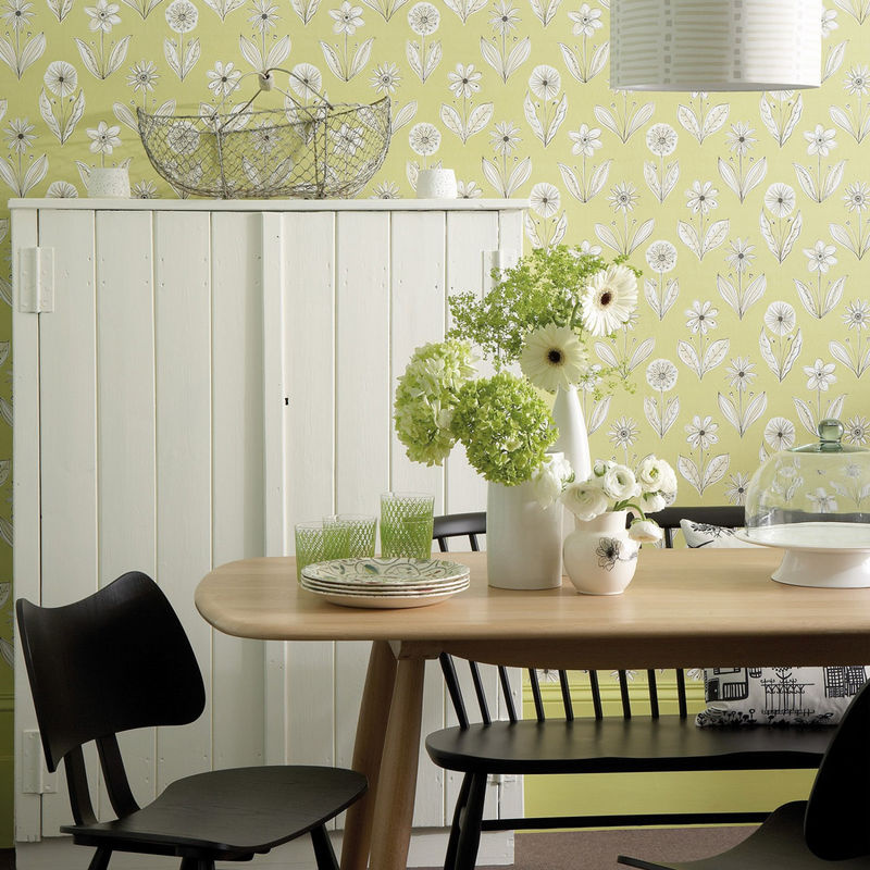 Little Greene Tapete Florette Acid Drop in Grün mit botanischem Floral-Design im Retro-Stil - Bild 2