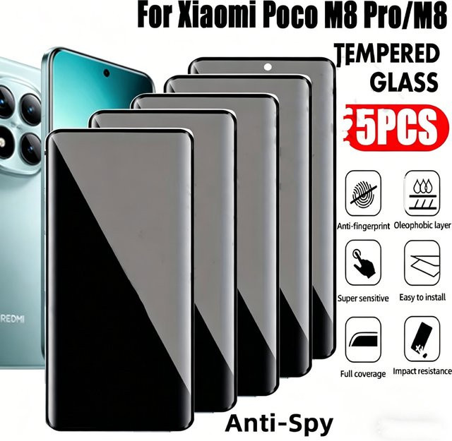 5 Stück Anti-Spy Displayschutzfolie aus gehärtetem Glas für Xiaomi Poco X8 Pro Max M6 Pro X6 5G X6 Pro F7 Pro X7 Pro 14T Pro M4Pro M5S - Bild 1