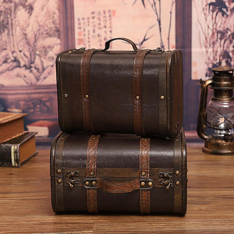 TOMTOP JMS Retro-Koffer aus Holz mit Leder-Finish in Braun als dekorative Aufbewahrungsbox und Fotografie-Requisit - Bild 4