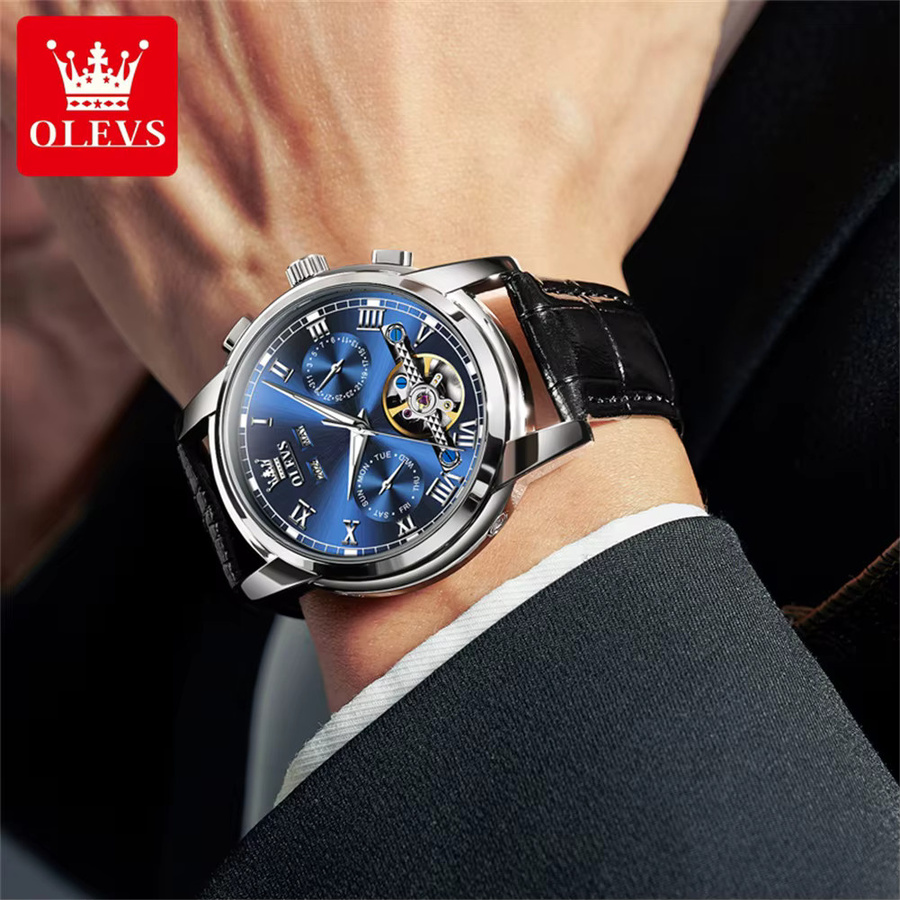 OLEVS Armbanduhr, Automatik, Leder, Blau, Herren - Bild 4