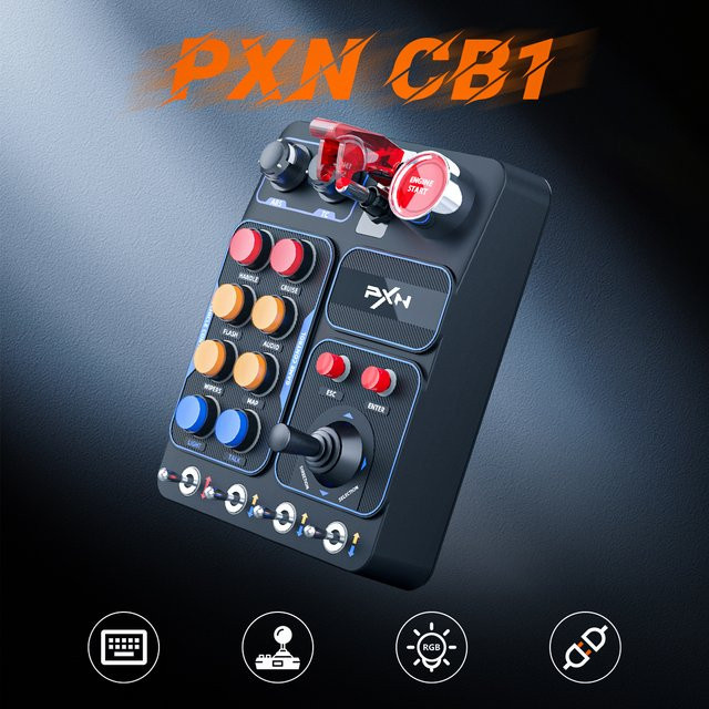 PXN CB1 Simulator-Rennzentrale Steuerbox mit RGB-Beleuchtung für PC in Schwarz und Multicolour - Bild 1